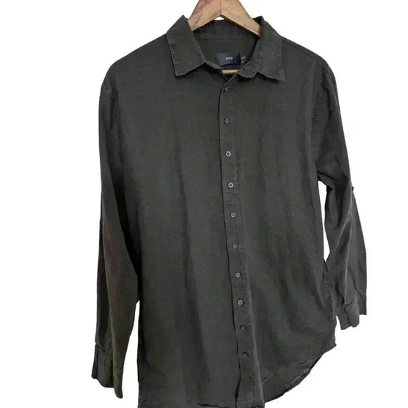 Onia Standard Long Sleeve Linen Blend Shirt Button Down Black Men's size Small - Picture 4 of 15